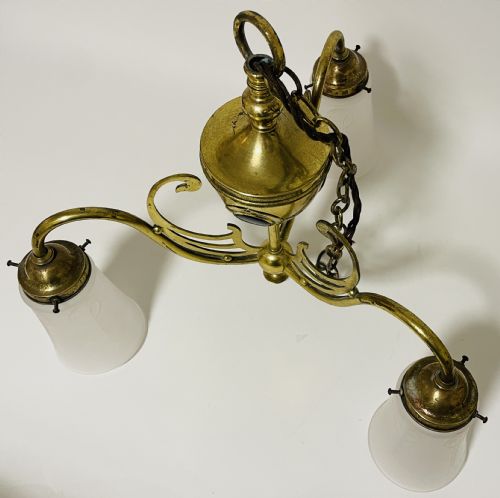 fig 2. Arts and Crafts Brass Chandelier with Ruskin Cabochons