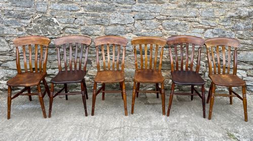 Set of 6 Victorian Lathe Back Country Chairs