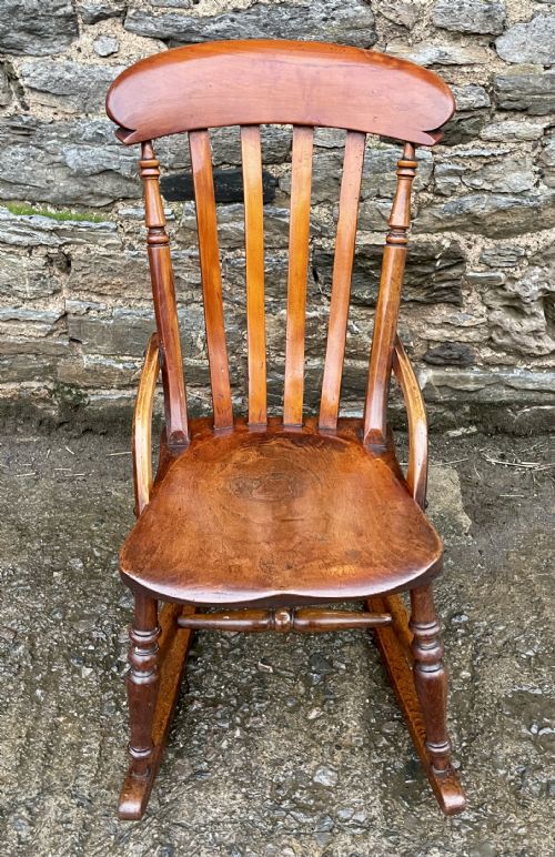 Victorian Elm Lathe Back Rocking Chair