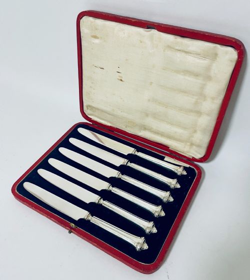 fig 1. Set of 6 Antique Silver Handled Dessert Knives