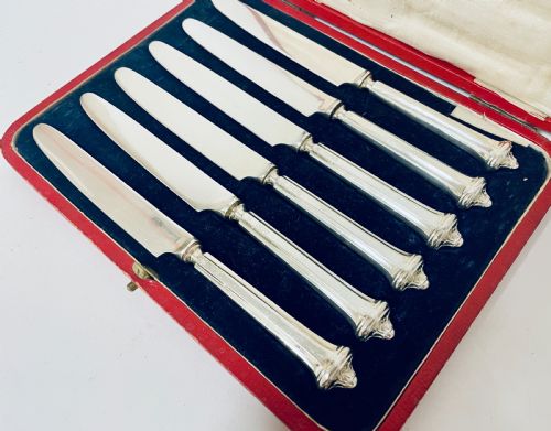 fig 2. Set of 6 Antique Silver Handled Dessert Knives