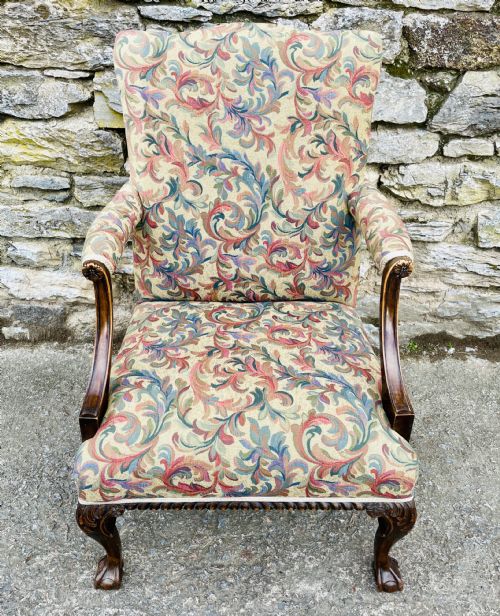 Antique Mahogany Framed Open Armchair