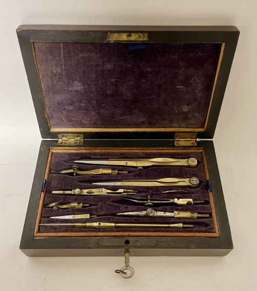 Antique Geometry Set in Rosewood Box