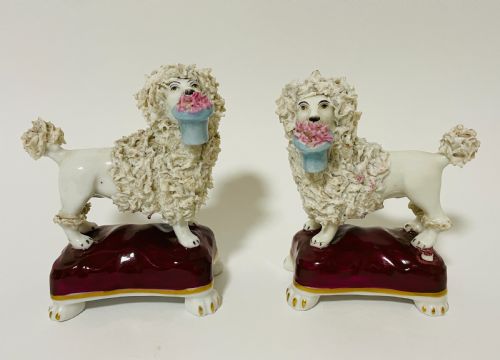 Pair of Antique Pottery Poodles