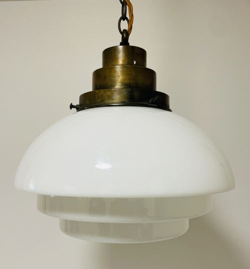 Art Deco Stepped Opaline Pendant Light
