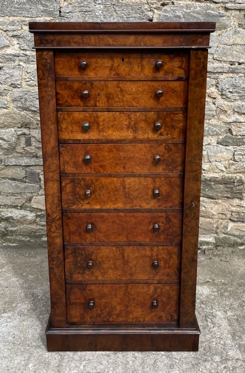 Victorian Burr Walnut Wellington Chest