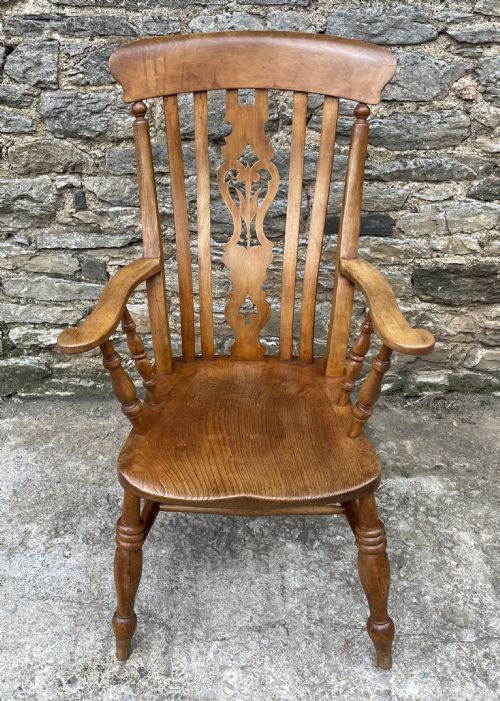 Antique Elm Lathe Back Farmhouse Chair