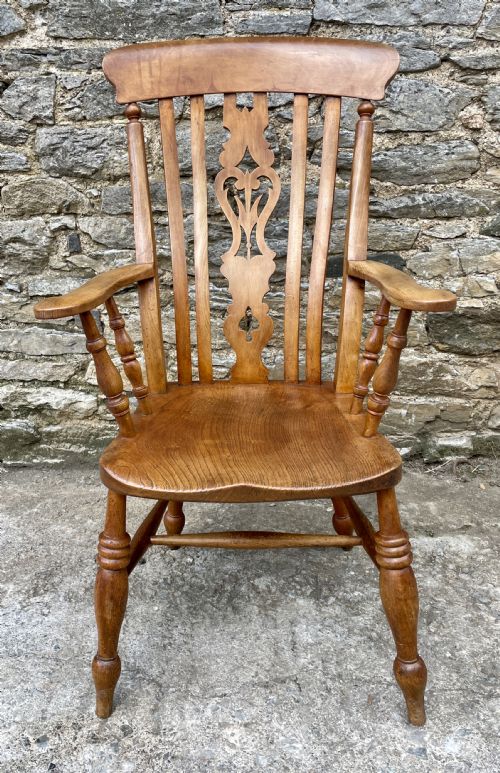 fig 1. Antique Elm Lathe Back Farmhouse Chair