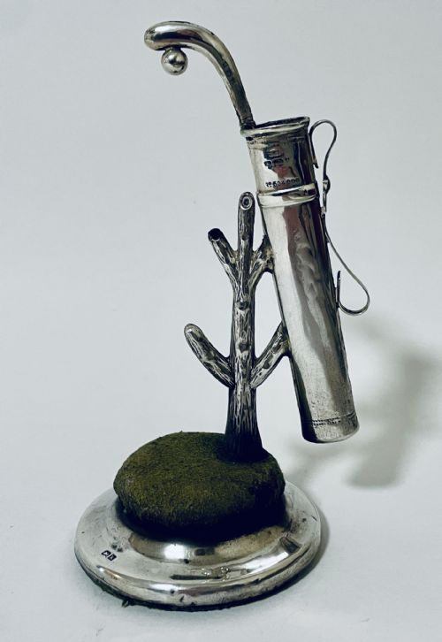 Antique Silver Golfing Hat Pin / Ring Stand