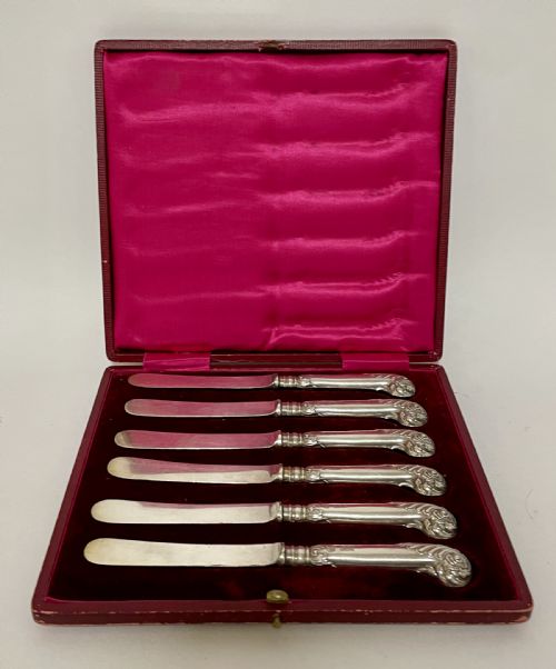 Set of Six Antique Silver Handled Butter Knives