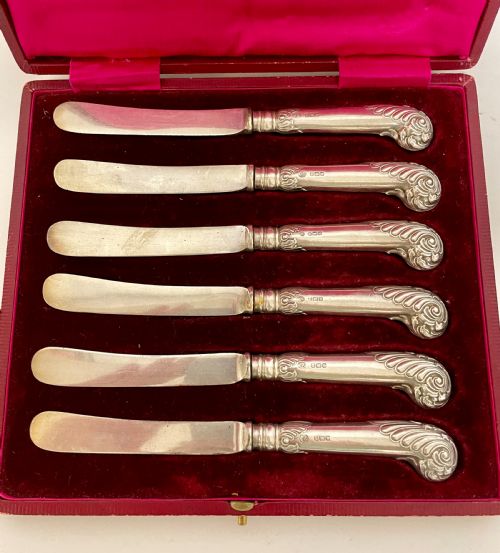 fig 2. Set of Six Antique Silver Handled Butter Knives