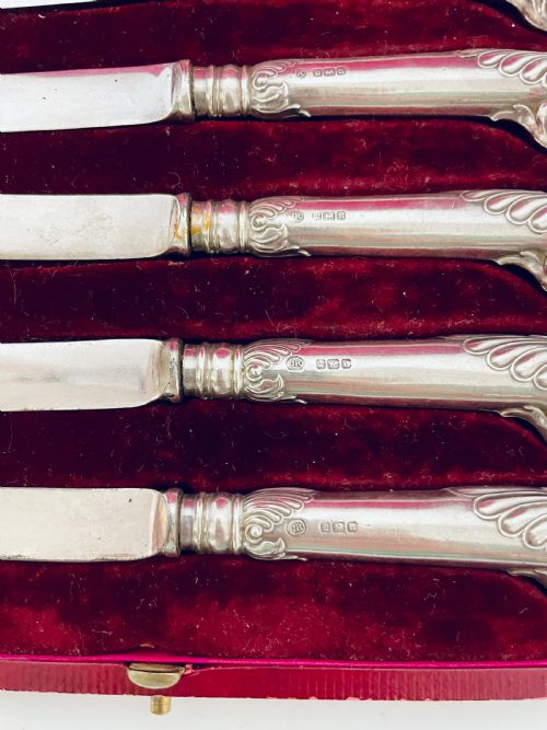 fig 3. Set of Six Antique Silver Handled Butter Knives