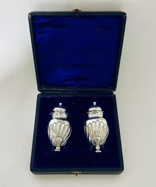 Pair of Victorian Silver Pepper Pots in Box
