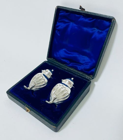 fig 2. Pair of Victorian Silver Pepper Pots in Box