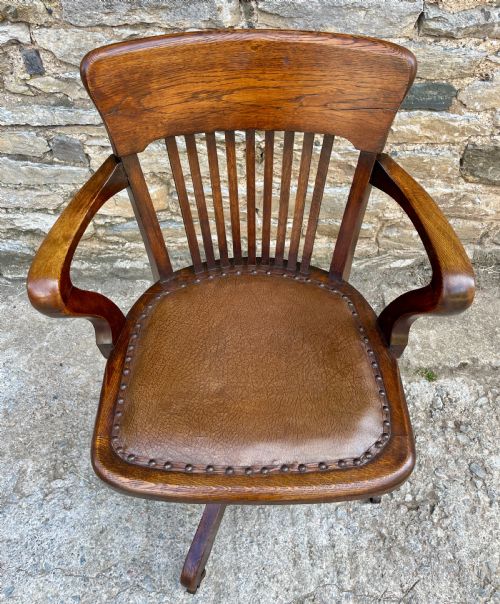 fig 1. Antique Oak Swivel and Tilt Desk Chair