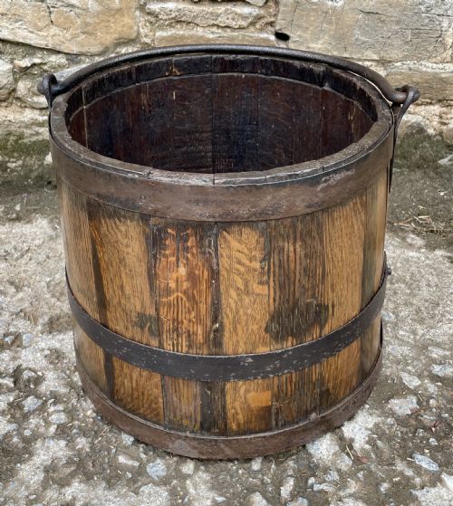 Large Antique Oak Coopered Bucket