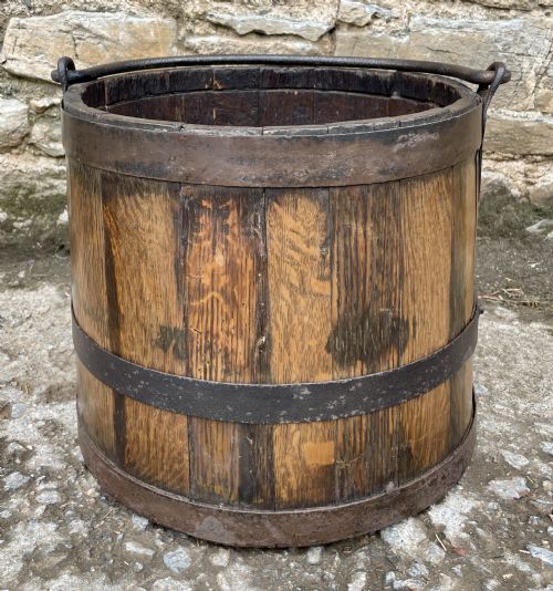 fig 1. Large Antique Oak Coopered Bucket