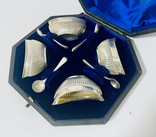 fig 1. Box of Four Silver Salt Dishes with Spoons