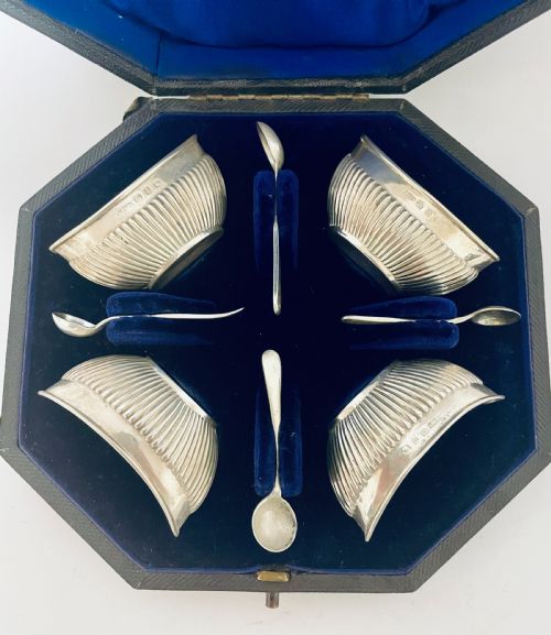 fig 2. Box of Four Silver Salt Dishes with Spoons