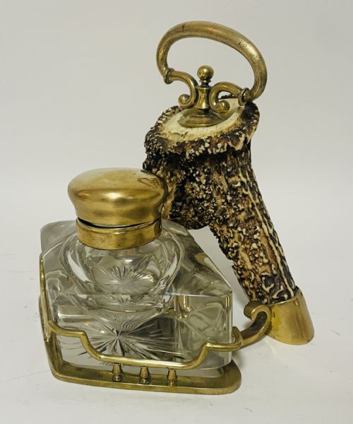 VICTORIAN BRASS MOUNTED ANTLER DESK SET - ADDITIONAL PHOTO 1