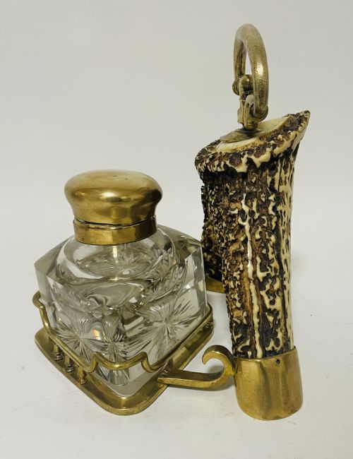 VICTORIAN BRASS MOUNTED ANTLER DESK SET - ADDITIONAL PHOTO 2