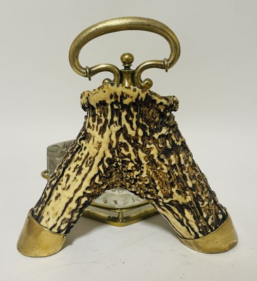 VICTORIAN BRASS MOUNTED ANTLER DESK SET - ADDITIONAL PHOTO 3