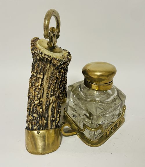 VICTORIAN BRASS MOUNTED ANTLER DESK SET - ADDITIONAL PHOTO 4