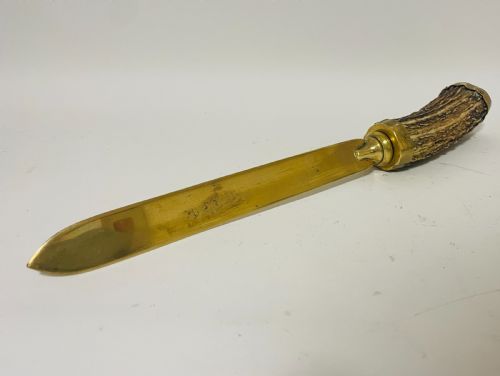 VICTORIAN BRASS MOUNTED ANTLER DESK SET - ADDITIONAL PHOTO 9