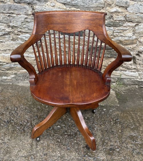 Antique Oak Swivel and Tilt Desk Chair