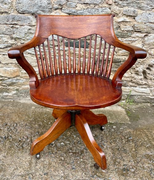fig 1. Antique Oak Swivel and Tilt Desk Chair