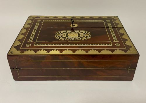 Antique Mahogany Brass Inlaid Writing Slope