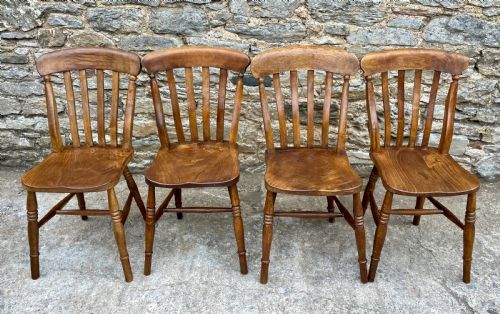 Set of 4 Victorian Lathe Back Farmhouse Chairs