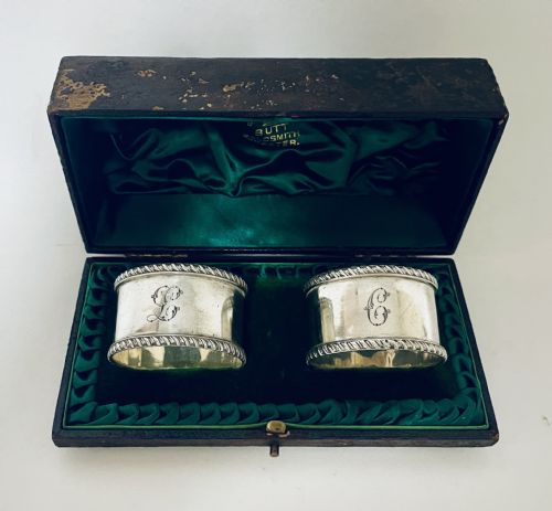Pair of Victorian Silver Napkin Rings in Box