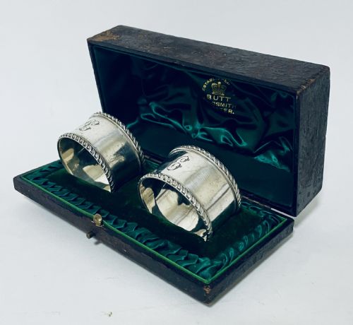fig 1. Pair of Victorian Silver Napkin Rings in Box