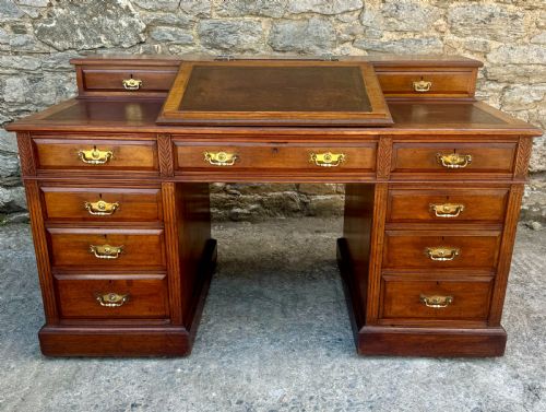 Large Edwardian Walnut Pedestal Desk