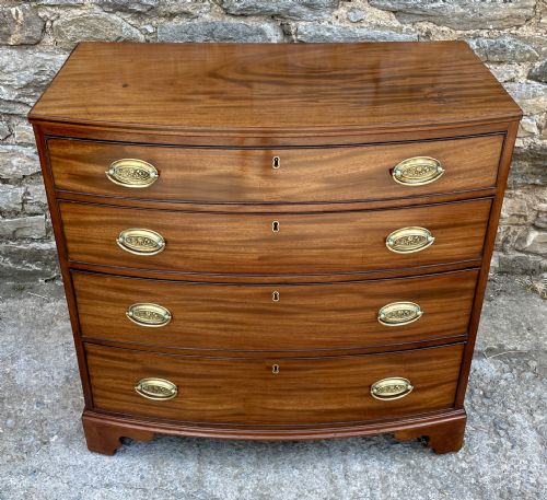 Small Georgian Mahogany and Ebony Bow Front Chest of Drawers
