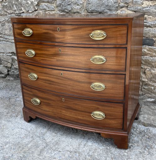 fig 2. Small Georgian Mahogany and Ebony Bow Front Chest of Drawers