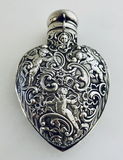 fig 1. Antique Silver Cherub Perfume Flask