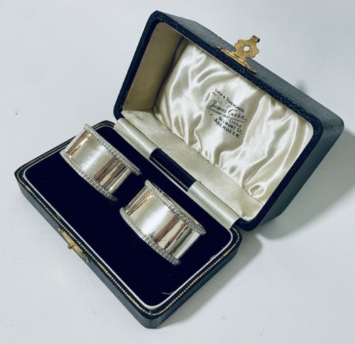 Pair of Antique Silver Napkin Rings in Box