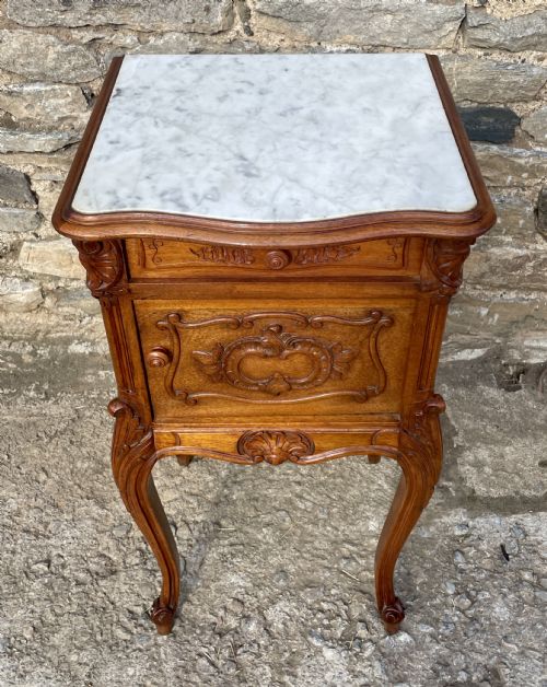 fig 1. Antique French Marble Top Bedside Cupboard