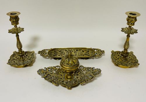 ANTIQUE INDIAN BRASS DESK SET - ADDITIONAL PHOTO 1