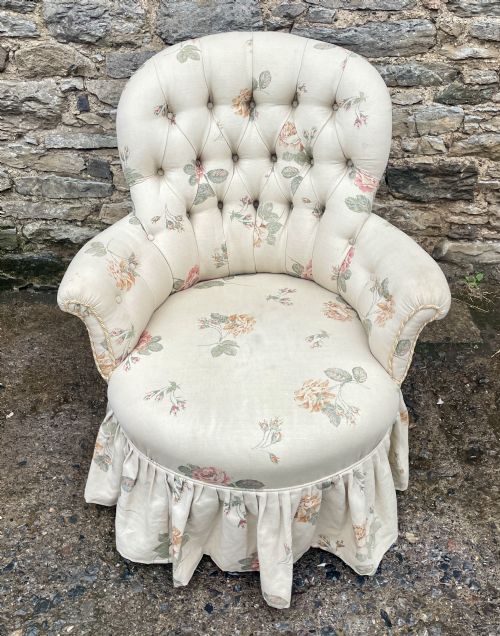Antique Floral Button Back Armchair