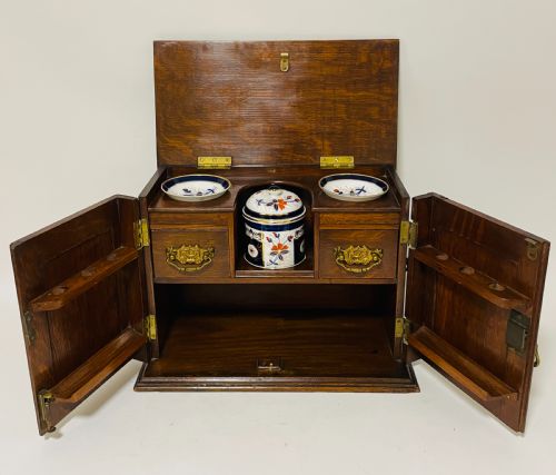 Edwardian Oak Smokers Cabinet with Imari Bowls