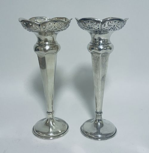 Pair of Antique Silver Trumpet Vases