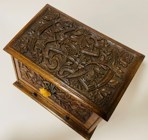 fig 1. Victorian Carved Oak Stationery Box