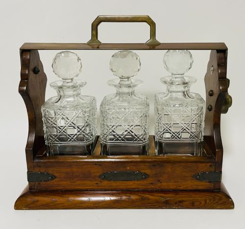 Antique 3 Bottle Oak Tantalus