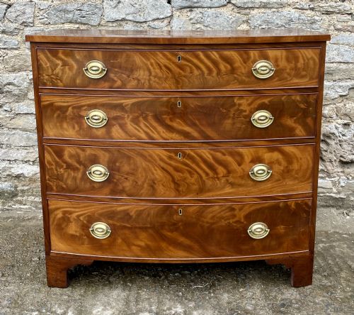 Georgian Flame Mahogany Bow Front Chest of Drawers