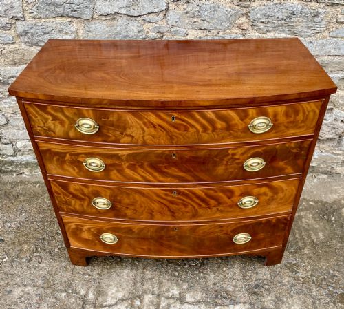 fig 1. Georgian Flame Mahogany Bow Front Chest of Drawers