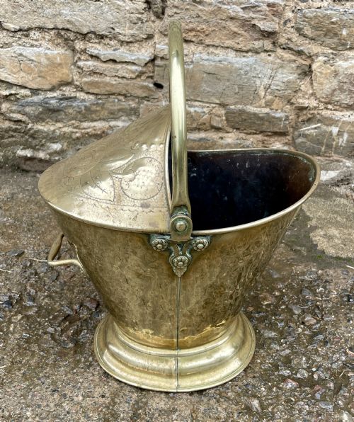 fig 1. Antique Arts and Crafts Style Brass Coal Scuttle