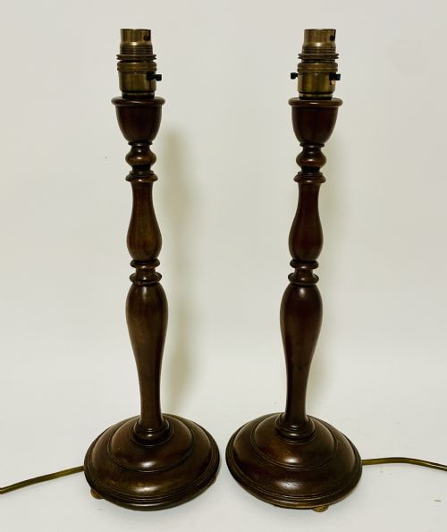 Pair of Antique Turned Wood Table Lamps